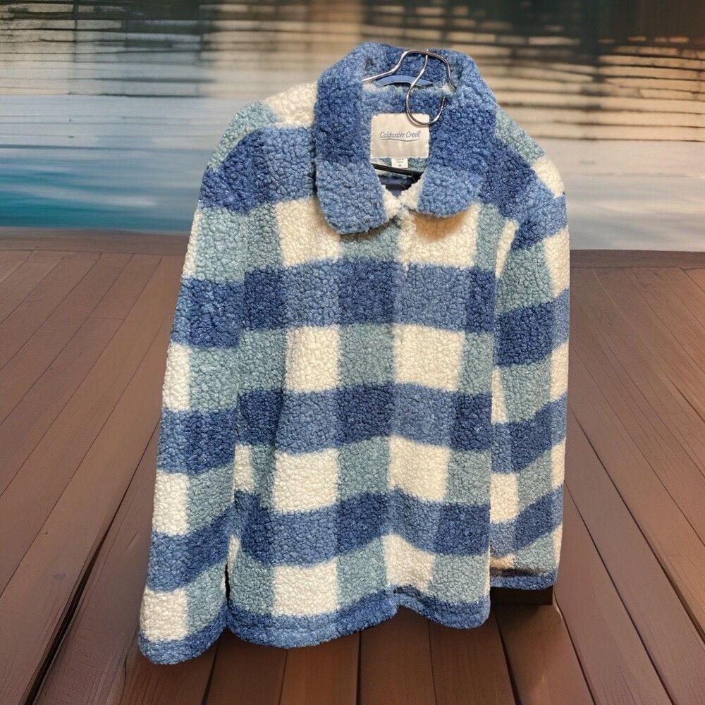 coldwater creek jacket Blue & Weight Checkered Patter Chic Cool Y2K  Snap So-XL